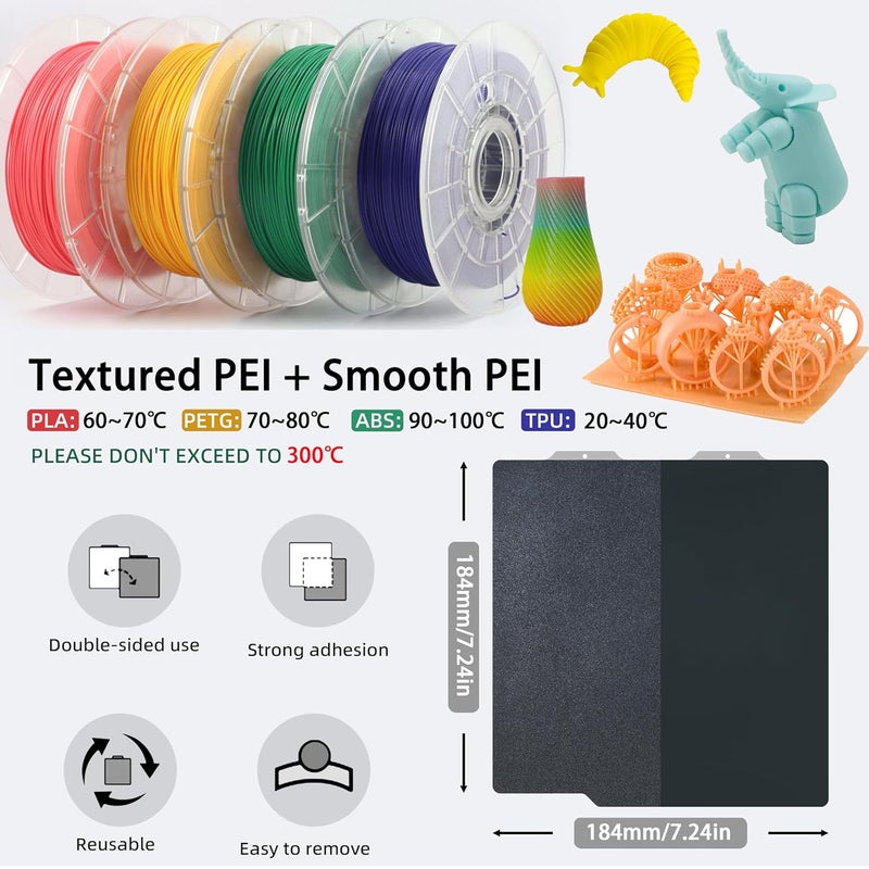 GOMENL Build Plate for Bambu Lab A1 Mini 3D Printer: PEI Build Plate Carbon PET Diamond PEO PEY Plate 3D Printing Accessories Textured Smooth Sheet Bed 184x184mm (Smooth Black PEI+Textured Black PEI) - Image 5